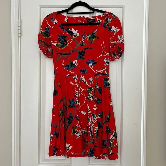 topshop red mini dress Topshop raw seamed frill Mini Dress in red-Multi